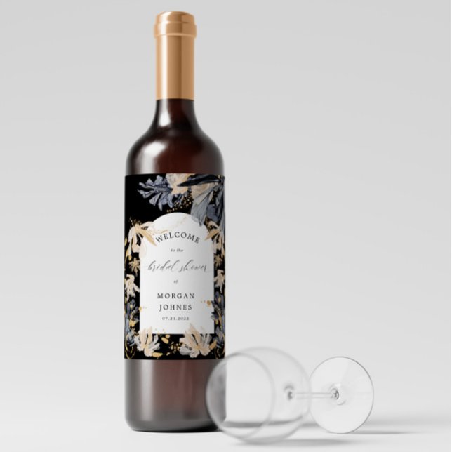 Exclusive Gold Black Floral Bridal Shower Wine Label (Creator Uploaded)