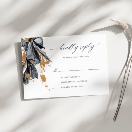 Exclusive Gold Black Floral Horizontal RSVP Card