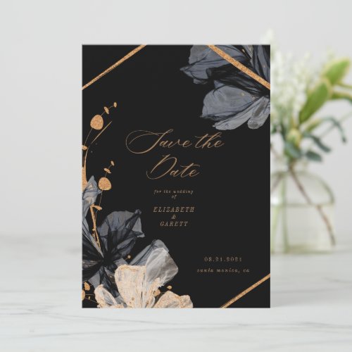 Exclusive Gold Black Floral Save The Date Card