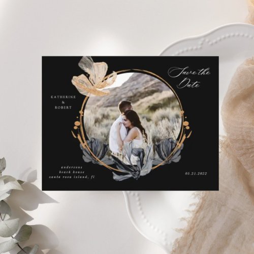 Exclusive Gold Black Floral Save the Date Postcard