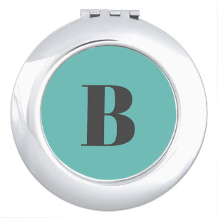 Exclusive Light Teal Gray Monogram Initial Letter Compact Mirror