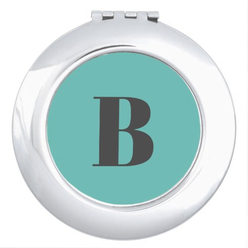 Exclusive Light Teal Gray Monogram Initial Letter Compact Mirror