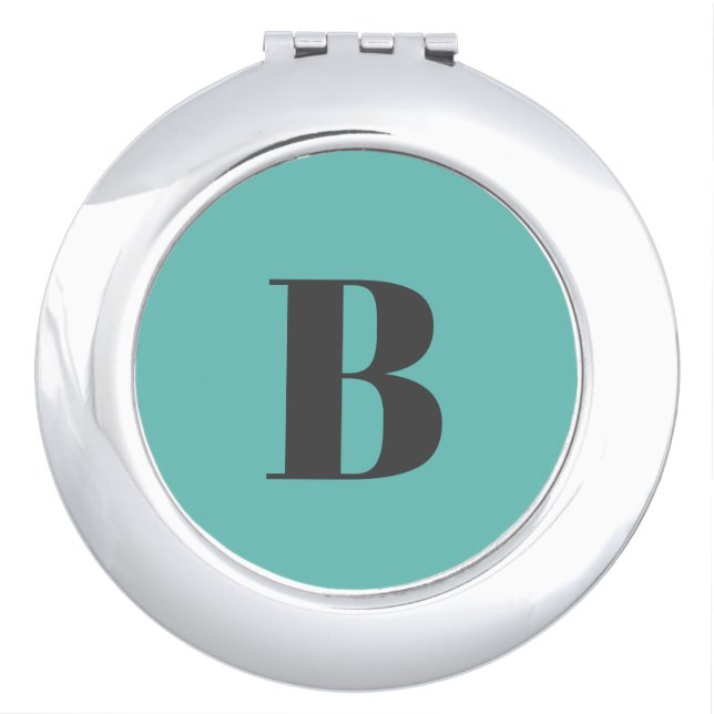 Exclusive Light Teal Gray Monogram Initial Letter Compact Mirror (Front)