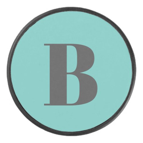 Exclusive Light Teal Gray Monogram Initial Letter Hockey Puck