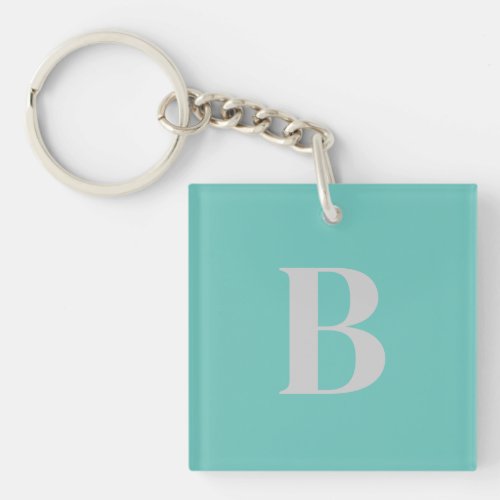 Exclusive Light Teal Gray Monogram Initial Letter Keychain