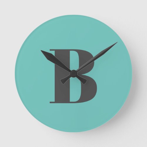 Exclusive Light Teal Gray Monogram Initial Letter Round Clock