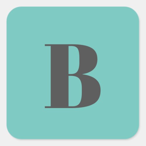 Exclusive Light Teal Gray Monogram Initial Letter Square Sticker