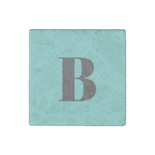 Exclusive Light Teal Gray Monogram Initial Letter Stone Magnet