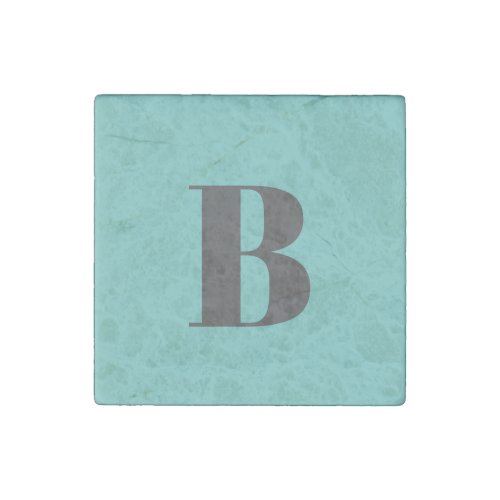 Exclusive Light Teal Gray Monogram Initial Letter Stone Magnet