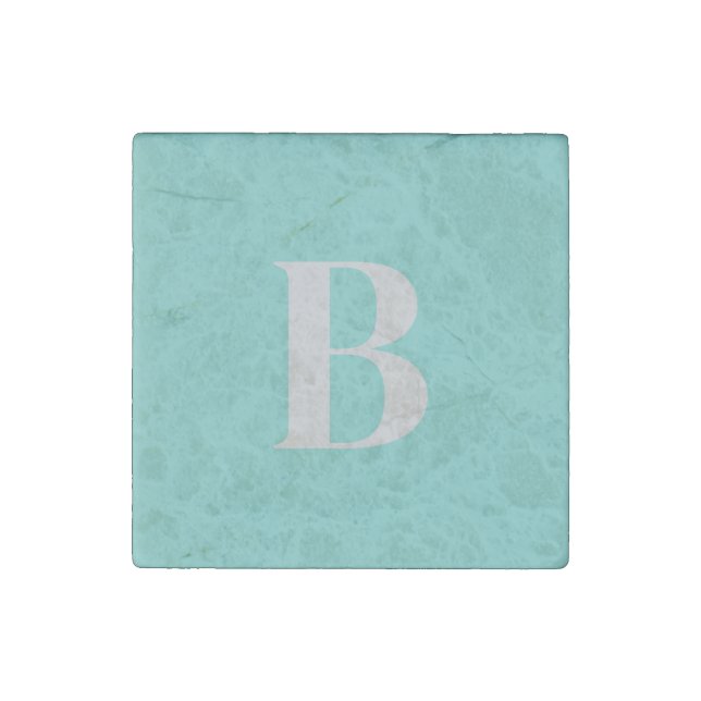Exclusive Light Teal Gray Monogram Initial Letter Stone Magnet (Front)