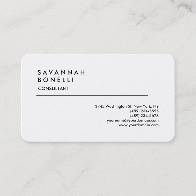 Exclusive Modern Plain White Trendy Minimalist Business Card (Front)