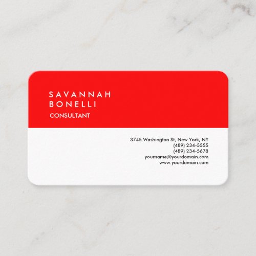 Exclusive Modern Red White Trendy Minimalist Business Card