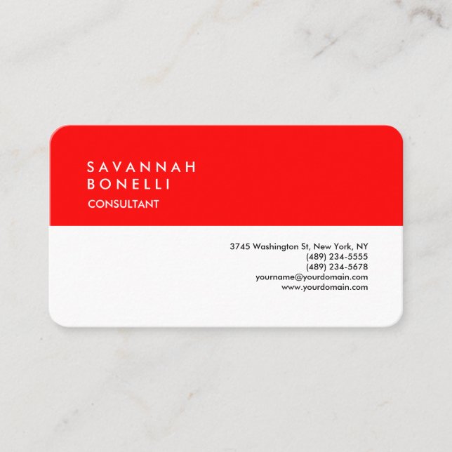 Exclusive Modern Red White Trendy Minimalist Business Card (Front)