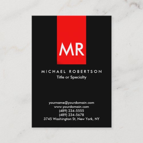 Exclusive Monogram Black Red Stripe Elegant Business Card