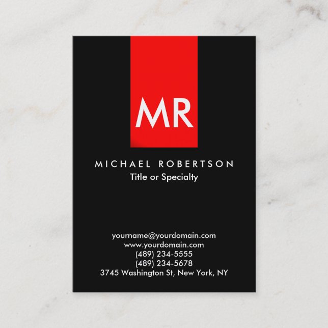Exclusive Monogram Black Red Stripe Elegant Business Card (Front)