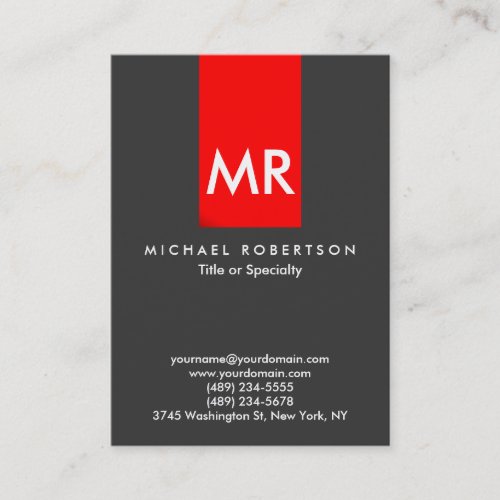 Exclusive Monogram Grey Red Stripe Clean Business Card