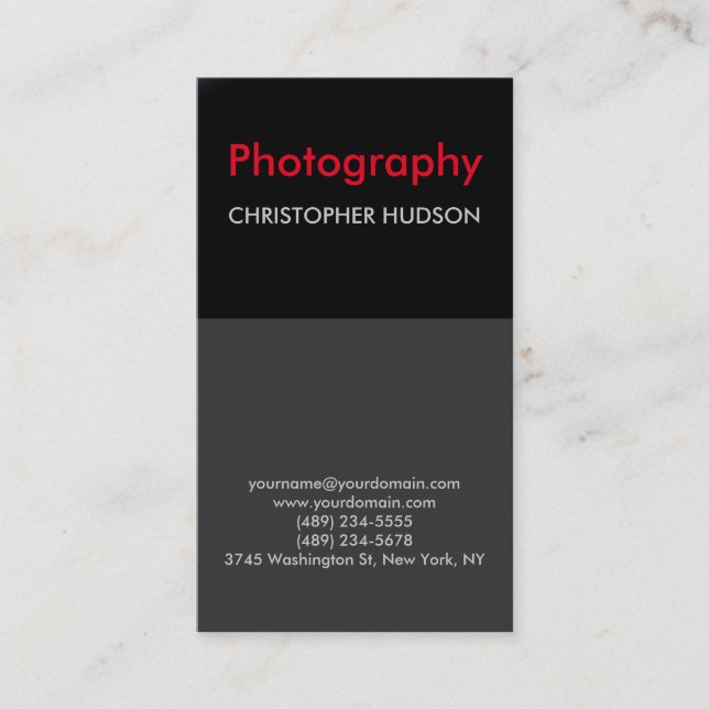 Exclusive Red black Gray Photography Business Card (Front)