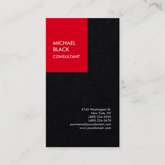 Exclusive Red Black Unique Modern Minimalist Plain Business Card (Front)