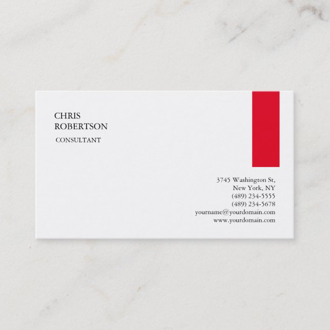 Exclusive Red White Modern Minimalist Plain Business Card (Front)