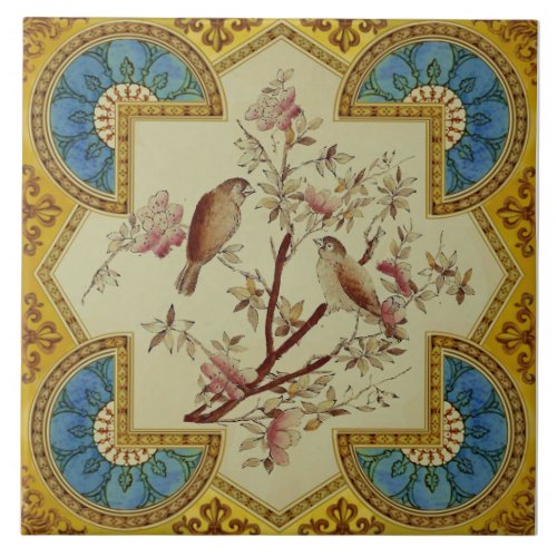 Exclusive Repro Hand Glazed Birds Victorian Ceramic Tile