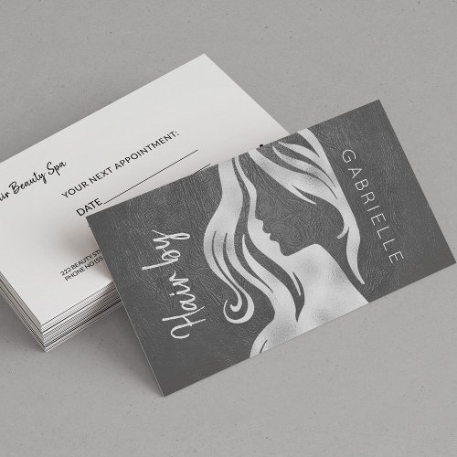 Exclusive silver Grey Leather Look Hair Stylist Appointment Card