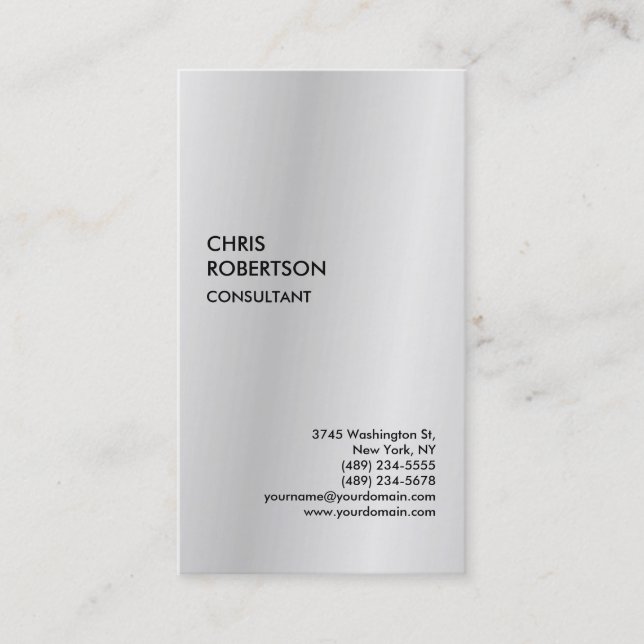 Exclusive Silver Grey Modern Unique Business Card (Front)