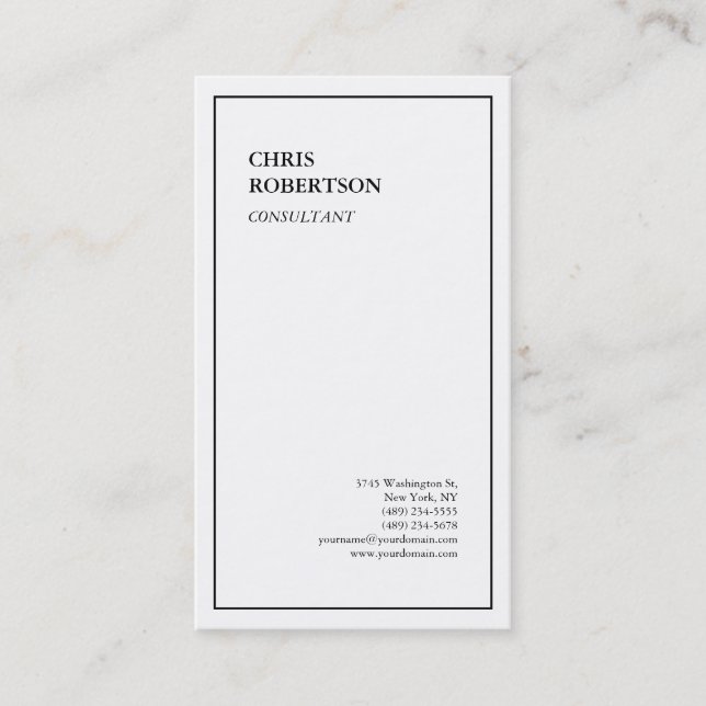 Exclusive Special Black Border White Modern Business Card (Front)