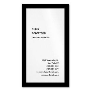 Exclusive Special Black Border White Modern Unique Business Card Magnet