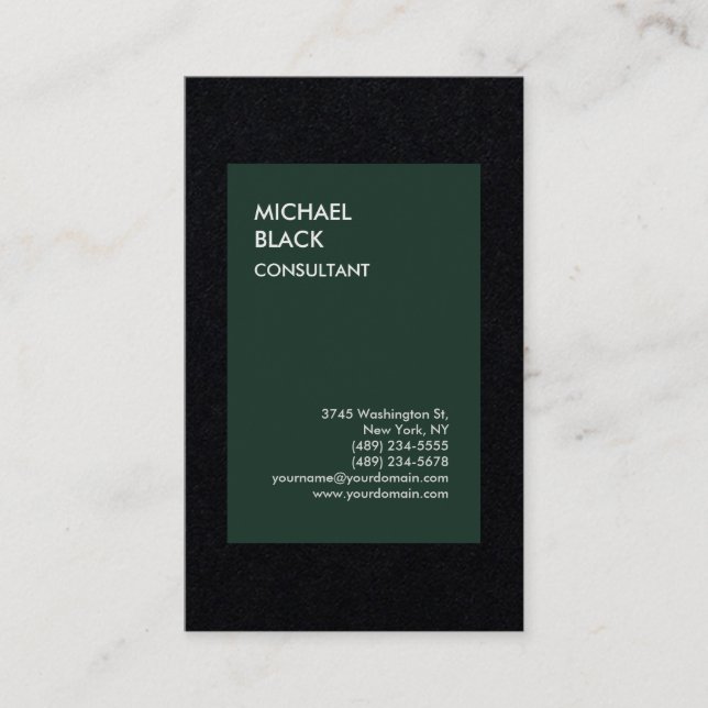 Exclusive Special Black Green Modern Minimalist Business Card (Front)