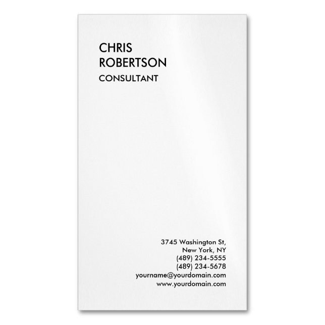 Exclusive Special Black White Modern Unique Business Card Magnet (Front Vertical)