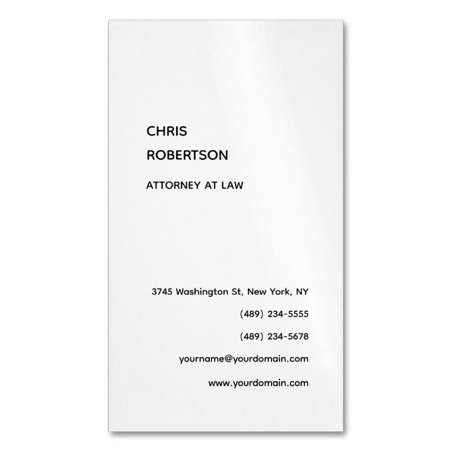 Exclusive Special Black & White Modern Unique Business Card Magnet (Front Vertical)