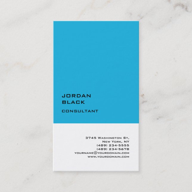 Exclusive Special Blue White Unique Modern Business Card (Front)
