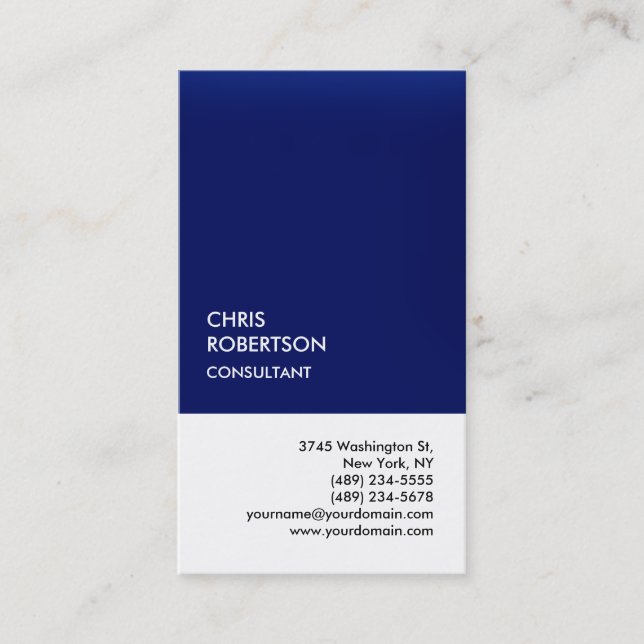 Exclusive Special Dark Blue White Unique Business Card (Front)