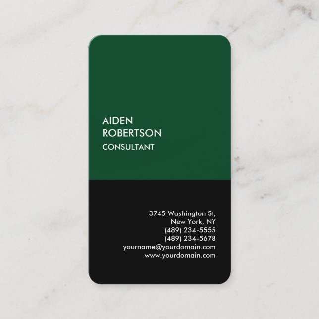 Exclusive Special Forest Green Black Modern Unique Business Card (Front)
