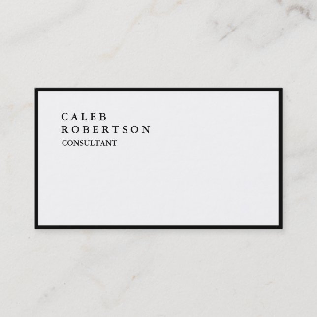 Exclusive Special Plain Black Border White Trendy Business Card (Front)