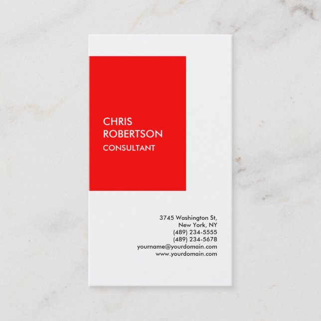 Exclusive Special Red White Modern Unique Business Card (Front)