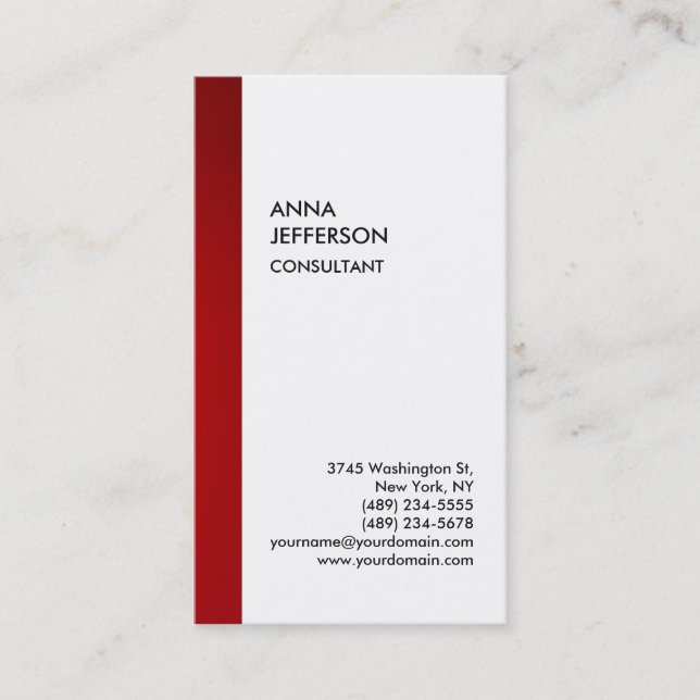 Exclusive Special Red White Unique Modern Business Card (Front)
