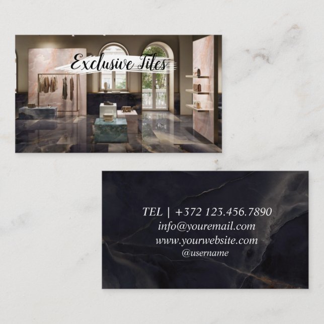 Exclusive Tiles Black Luxury  Natural Materials Business Card (Front/Back)