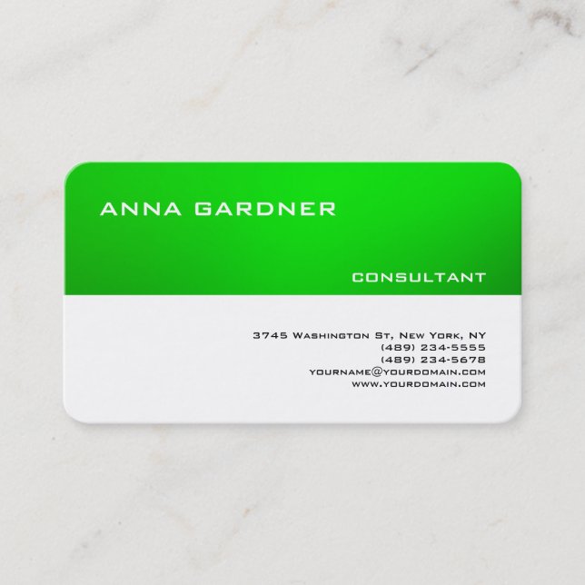 Exclusive Trend White Green Stripe Creative Modern Business Card (Front)