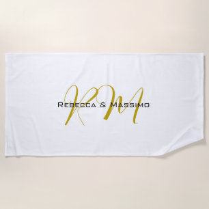 Exclusive Unique Gold Color Monogram Modern Name Beach Towel
