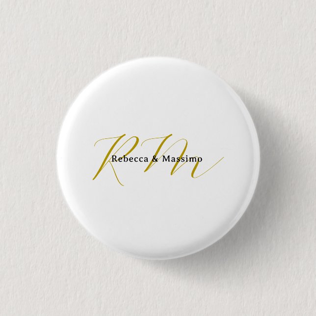 Exclusive Unique Gold Color Monogram Modern Name Button (Front)
