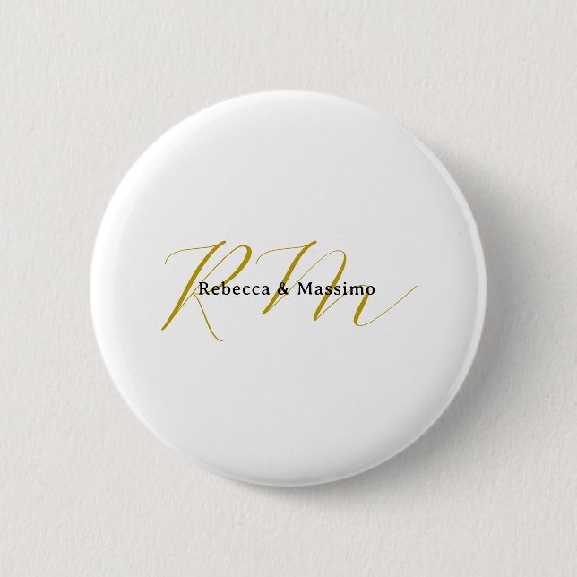 Exclusive Unique Gold Color Monogram Modern Name Button (Front)