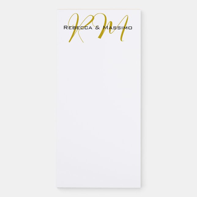 Exclusive Unique Gold Color Monogram Modern Name Magnetic Notepad (Front)
