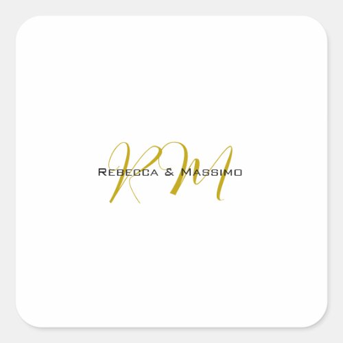 Exclusive Unique Gold Color Monogram Modern Name Square Sticker