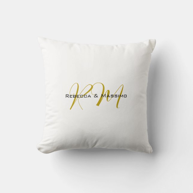 Exclusive Unique Gold Color Monogram Modern Name Throw Pillow (Front)