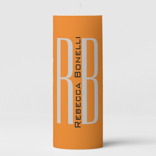 Exclusive Unique Orange Initials Monogram Modern Pillar Candle