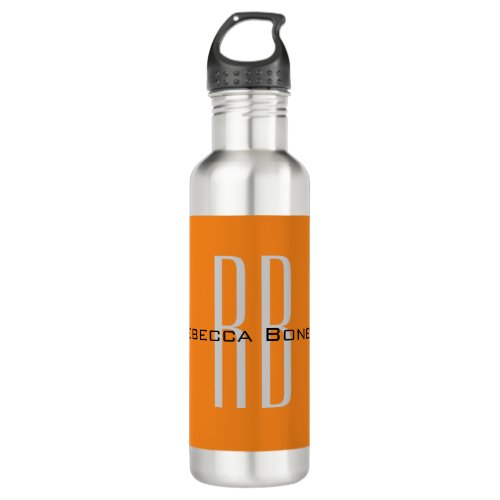 Exclusive Unique Orange Initials Monogram Modern Stainless Steel Water Bottle