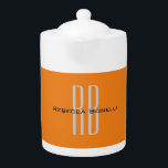 Exclusive Unique Orange Initials Monogram Modern Teapot<br><div class="desc">An attractive,  eye-catching yet extremely simple design. I'm sure this is exactly what you're looking for.</div>
