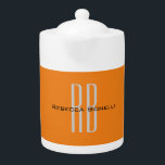 Exclusive Unique Orange Initials Monogram Modern Teapot<br><div class="desc">An attractive,  eye-catching yet extremely simple design. I'm sure this is exactly what you're looking for.</div>