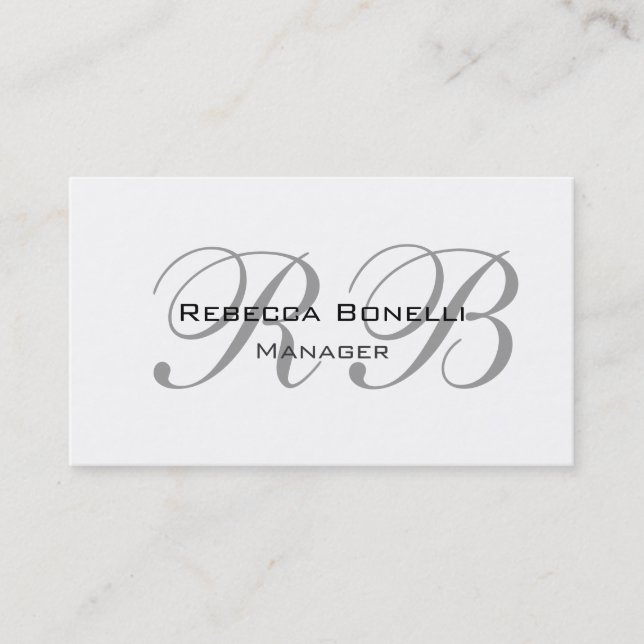 Exclusive Unique White Gray Monogram Manager Business Card (Front)